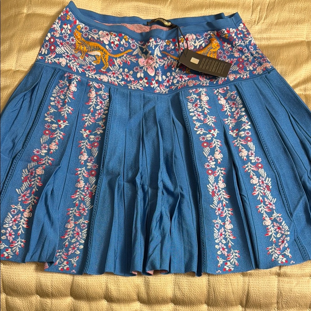 Roberto Cavalli Blue Floral A-Line Skirt